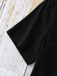 SHEIN EZwear Plus Size Casual Shamrock Slogan Saint Patrick's Day Printed Short Sleeve T-Shirt - Black - View 3