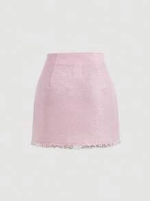 SHEIN MOD Bow Detail Split Hem Pink Skirt - Baby Pink - View 2