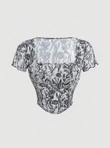 SHEIN MOD 印花方領T恤 - 黑與白 - 查看 1