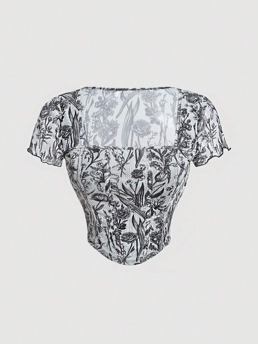 SHEIN MOD 印花方領T恤 - 黑與白 - 查看 1