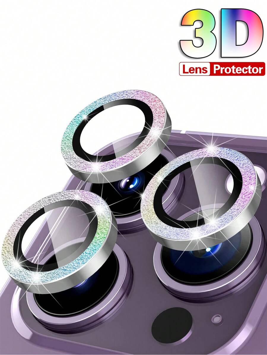 3d Eagle Eye Camera Lens Film With Rhinestone Decoration Compatible With iphone, Anti-scratch, Anti-fall, High Definition Tempered Glass Metal Camera Lens Protector, Fashionable Mobile Phone Accessory - Multicolor - View 1