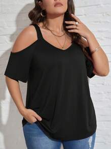 SHEIN LUNE Plus Cold Shoulder Solid Tee