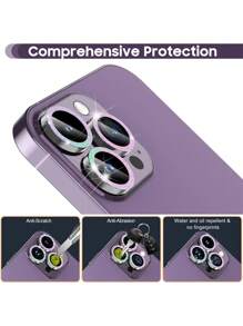 3d Eagle Eye Camera Lens Film With Rhinestone Decoration Compatible With iphone, Anti-scratch, Anti-fall, High Definition Tempered Glass Metal Camera Lens Protector, Fashionable Mobile Phone Accessory - Multicolor - View 4