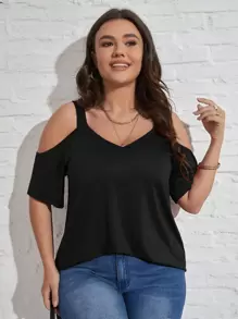 SHEIN LUNE Plus Cold Shoulder Solid Tee