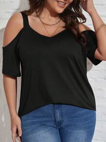 SHEIN LUNE Plus Cold Shoulder Solid Tee