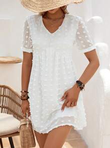 SHEIN Clasi Đầm màu trơn Dễ thương - trắng - Xem 3