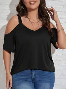 SHEIN LUNE Plus Cold Shoulder Solid Tee