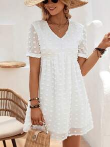 SHEIN Clasi Đầm màu trơn Dễ thương - trắng - Xem 4