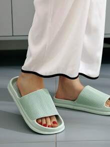 時尚綠色拖鞋適用於女士紋理質感單帶拖鞋 - 綠色 - 查看 3