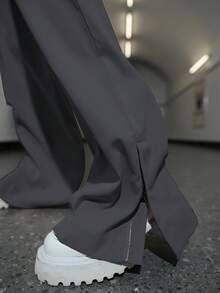 街頭風雙腰翻蓋口袋工裝褲 - 深灰色 - 查看 6