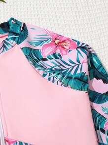 SHEIN Teen Girl Tropical Print Zipper Front One Piece Swimsuit - Multicolor - View 7