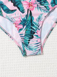 SHEIN Teen Girl Tropical Print Zipper Front One Piece Swimsuit - Multicolor - View 8