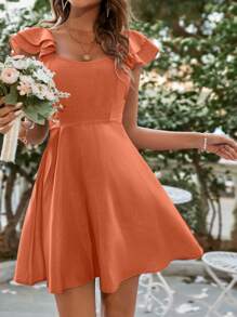 Breezaya Đầm Xù Buộc lại màu trơn Giải trí - trái cam - Xem 5