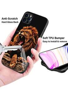 Iphone 16 Slim Shockproof Scratch-Resistant Black Phone Case, Tempered Glass Hardness, Soft TPU Frame, Exquisite Pattern, Compatible With IPhone//Samsung/Redmi/OPPO/OnePlus - Multicolor - View 4