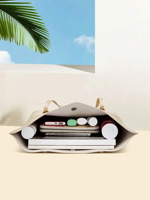 Large Shoulder Tote Bag Zip Front Metallic SHEIN USA