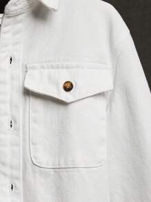 SHEIN Boys Flap Pocket Denim Jacket Without Tee - White - View 4