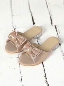 Girls Bow Decor Slippers, Party Outdoor Polyester Slides - Pink - View 1