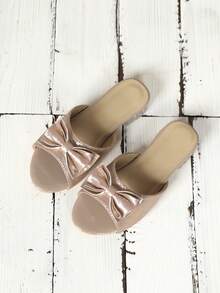 Girls Bow Decor Slippers, Party Outdoor Polyester Slides - Pink - View 4