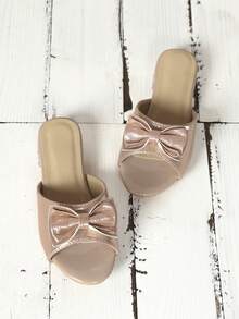 Girls Bow Decor Slippers, Party Outdoor Polyester Slides - Pink - View 5