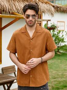 Manfinity RSRT Men High Low Hem Shirt Without Tee - Brown - View 4