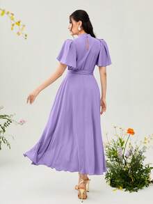 Modelyn 小高領蝴蝶袖繫腰帶連衣裙 - 紫丁香色 - 查看 2