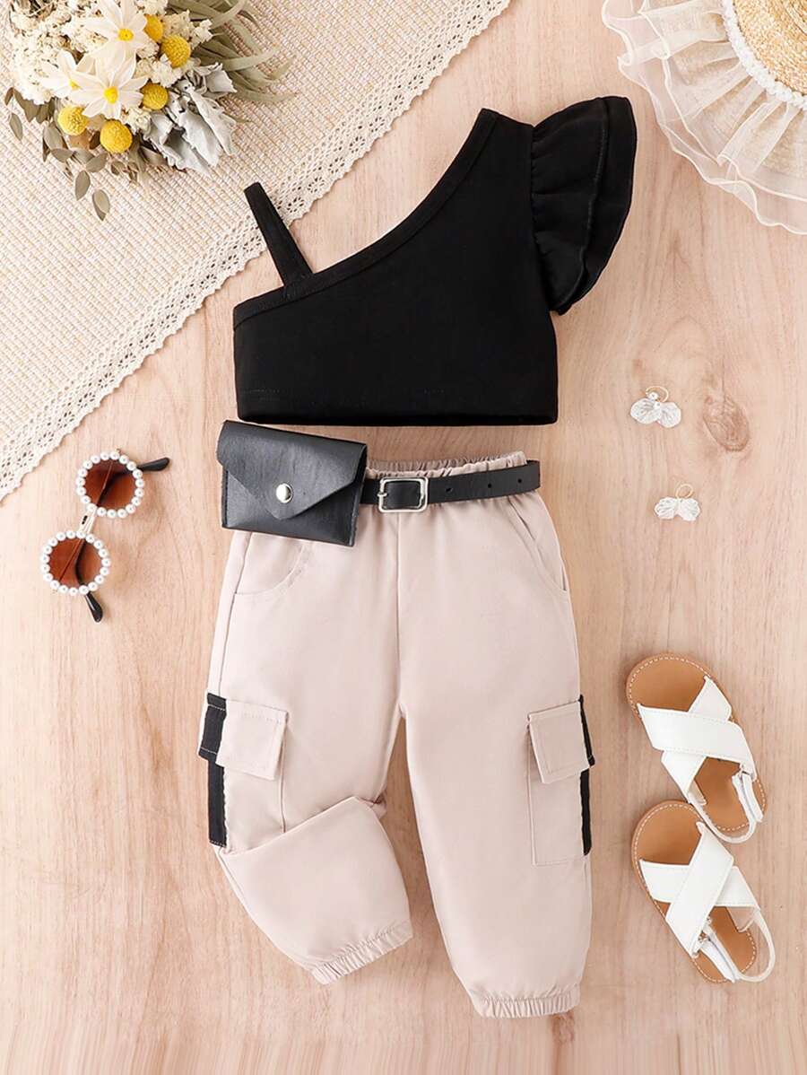 Bộ đồ Em bé Bất đối xứng Xù Khối Màu - Nhiều màu - Xem 1