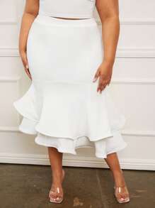 SHEIN SXY Plus High Waist Ruffle Hem Skirt - White - View 1