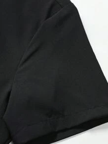 Manfinity Homme Hombres Camisa unicolor con botón con parche de bolsillo - Negro - Ver 4