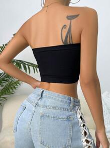 鏤空抹胸文胸 - 黑色 - 查看 2