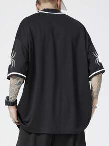 ROMWE MEN Prep Men Letter Graphic Contrast Binding Shirt - Black - View 4