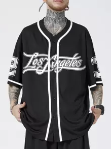 ROMWE MEN Prep Men Letter Graphic Contrast Tape Shirt Without Tee, School