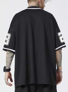 ROMWE MEN Prep Men Letter Graphic Contrast Tape Shirt Without Tee, School