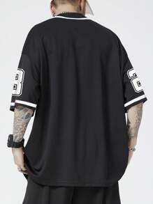 ROMWE MEN Prep Men Letter Graphic Contrast Tape Shirt Without Tee, School