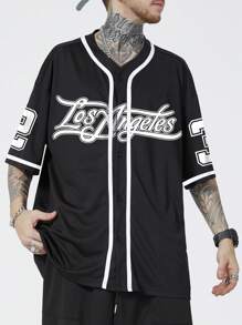 ROMWE MEN Prep Men Letter Graphic Contrast Tape Shirt Without Tee, School