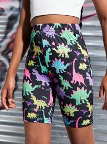 SHEIN Girls Dinosaur Print Biker Shorts