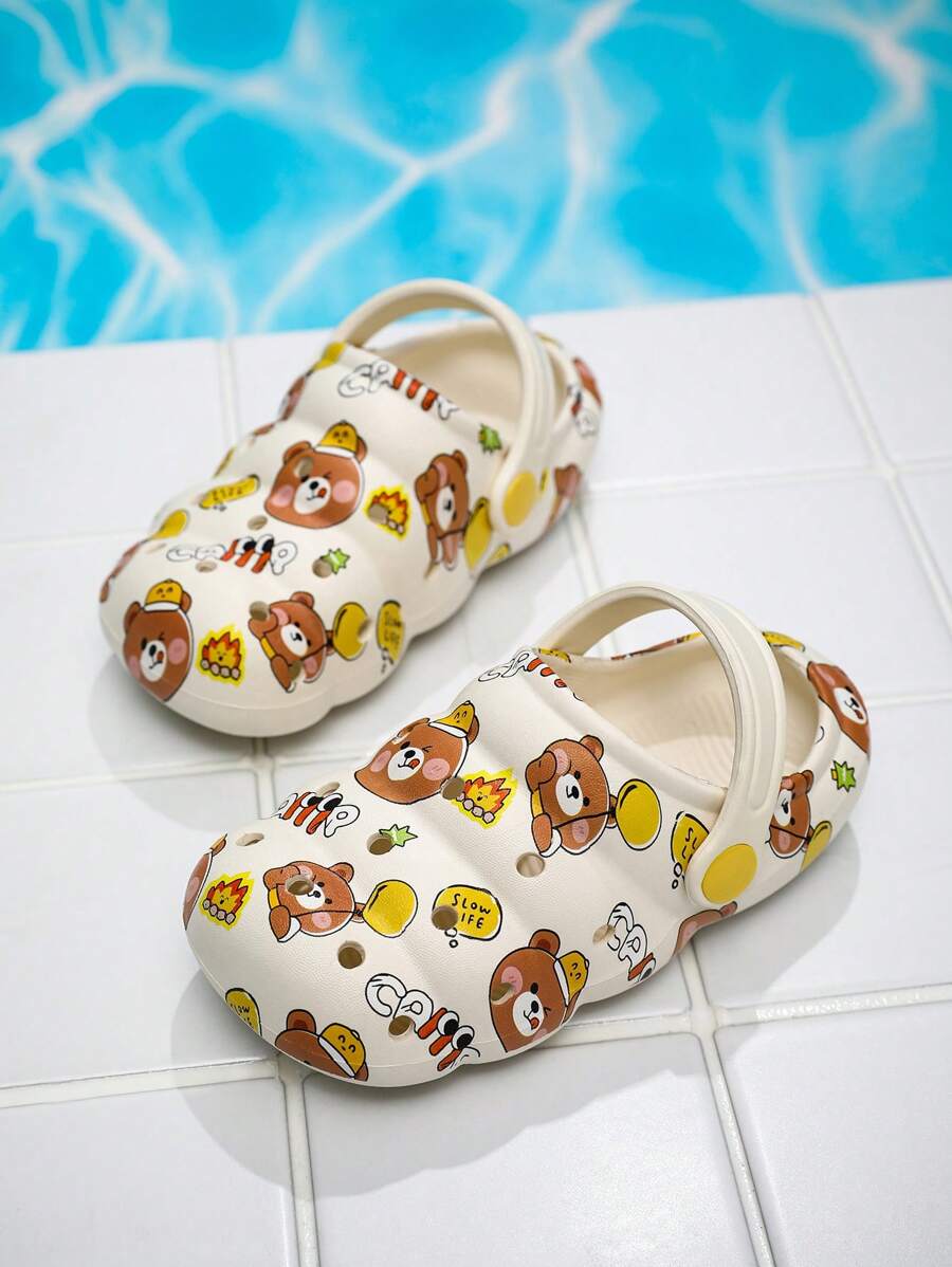 男孩鏤空熊圖案通風可愛戶外洞洞鞋 - 白色 - 查看 1