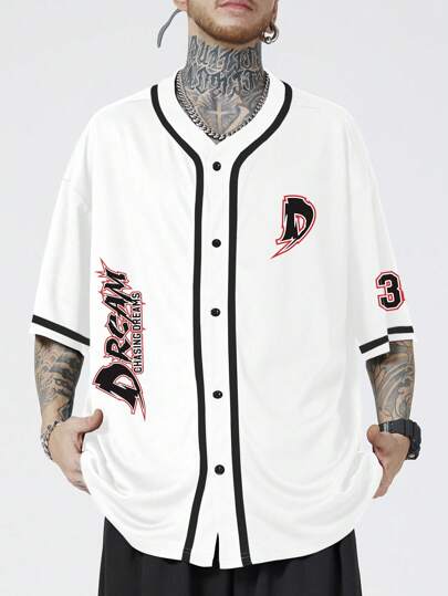 Prep Hombres Camisa con estampado de letra ribete en contraste