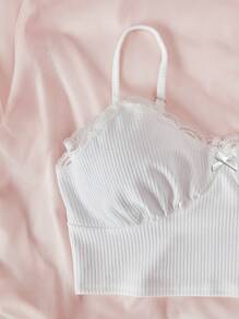 Lace Trim Cami Top & Shorts PJ Set / Pajama Set White Set - White - View 4