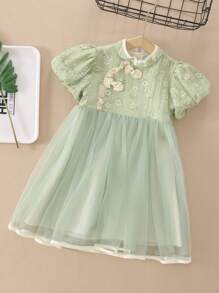 Ragazza Tween tribunale Abiti mesh cuciture Abiti festa estiva gita - Menta Verde - Visualizzare 1