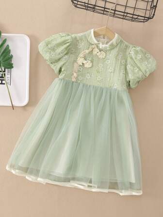 Tween Girl Court Dress Mesh Stitching Dress Summer Party Outing