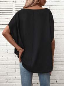 SHEIN LUNE Pearls Beaded Batwing Sleeve Blouse - Black - View 2
