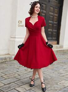 MUXXN Vestido escote corazón fruncido - Burdeos - Ver 1