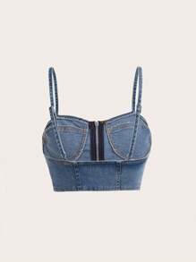 SHEIN MOD Zip Up Cami Denim Top - Medium Wash - View 2