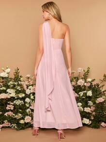 SHEIN Belle 單肩側垂伴娘連衣裙 - 淺粉色 - 查看 2