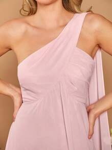 SHEIN Belle 單肩側垂伴娘連衣裙 - 淺粉色 - 查看 3