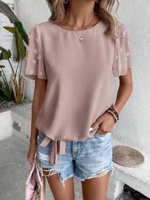 SHEIN LUNE Blusa de lunares bajo con nudo - Rosa - Ver 1