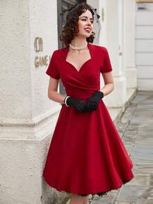 MUXXN Vestido escote corazón fruncido - Burdeos - Ver 3