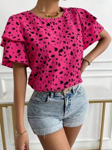 SHEIN LUNE Áo sơ mi nữ phân lớp Tất cả trên in Giải trí - Màu Hồng Tươi - Xem 3