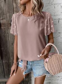 SHEIN LUNE Blusa de lunares bajo con nudo - Rosa - Ver 6