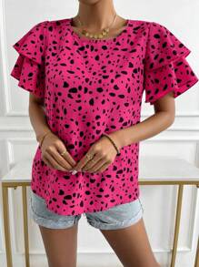 SHEIN LUNE Áo sơ mi nữ phân lớp Tất cả trên in Giải trí - Màu Hồng Tươi - Xem 5